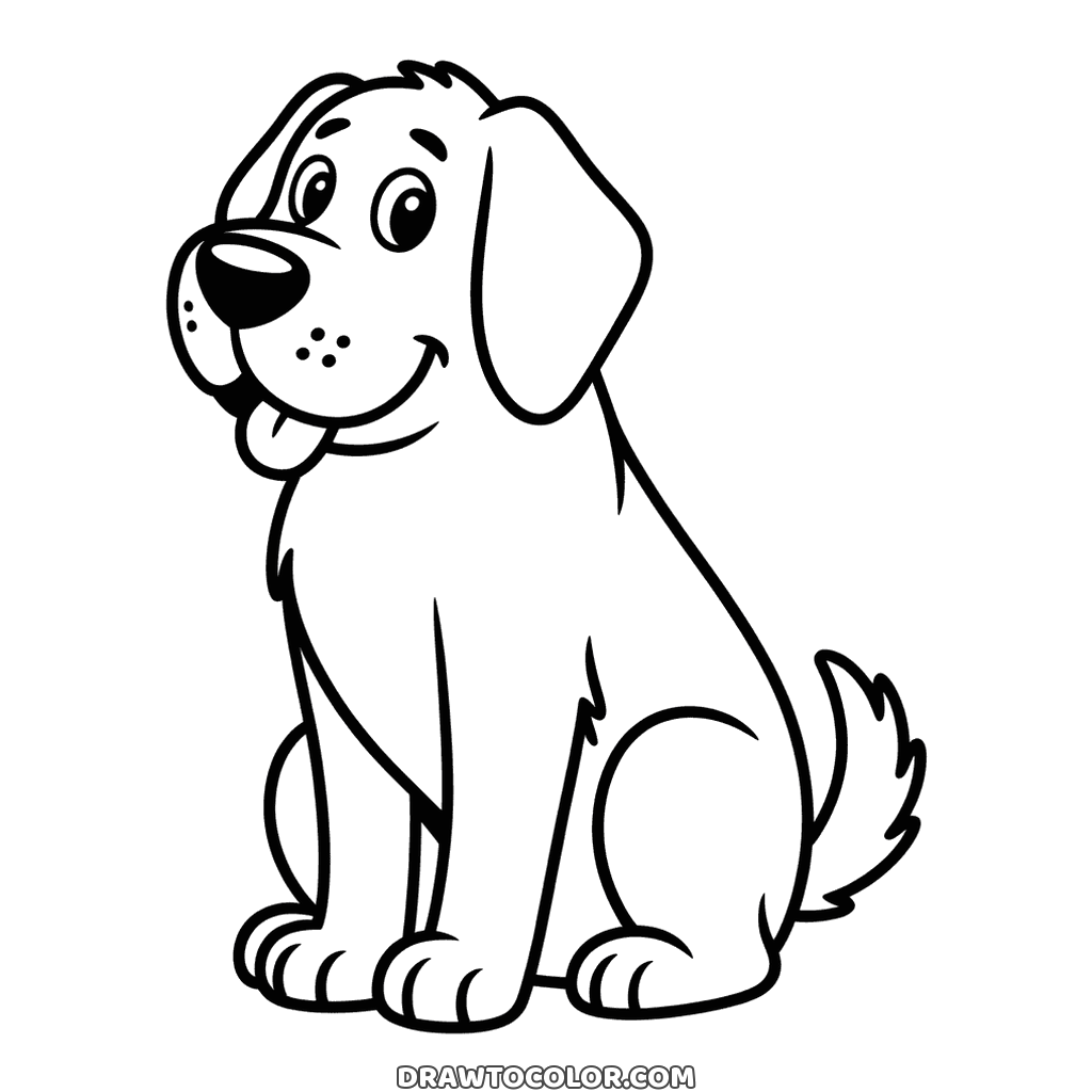 Dibujos para colorear de perros: un perro grande sentado con la cabeza ladeada y la lengua fuera