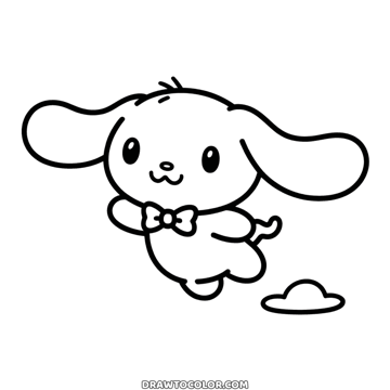 Cinnamoroll, Hello Kitty's friend, flying with long floppy ears and a bow tie: a simple coloring sheet