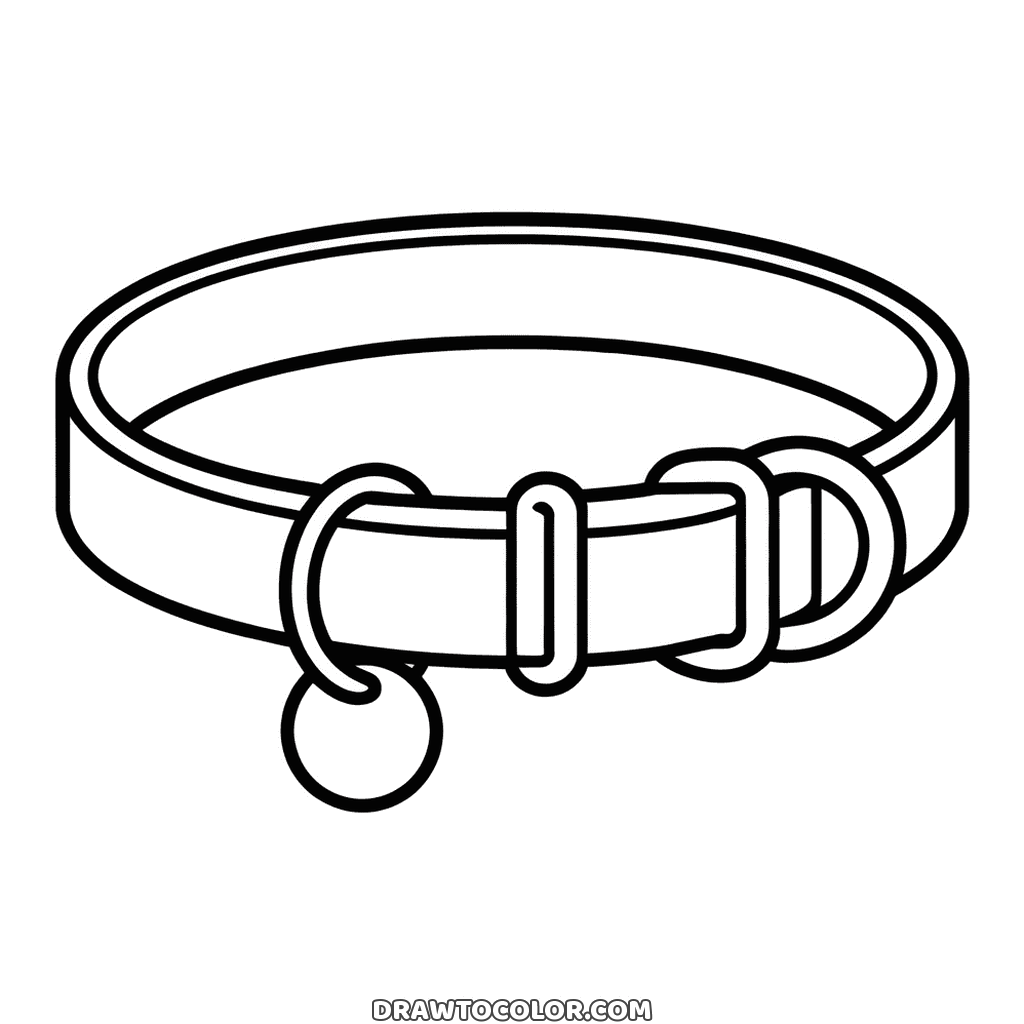Collar de perro con hebilla, pasador, anilla en D y placa redonda para el nombre, dibujo para colorear