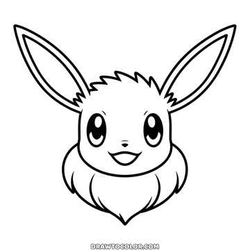 Easy drawing of the Eevee Pokémon face with tall pointed ears, big eyes and a fluffy collar