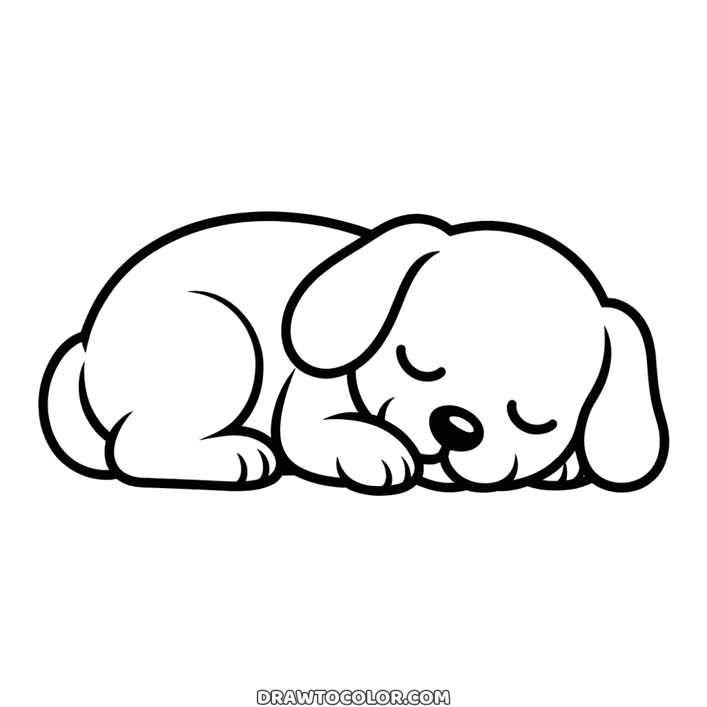 Cachorro dormido y acurrucado, ojos cerrados y orejas largas sobre las patas, para imprimir antes de la siesta