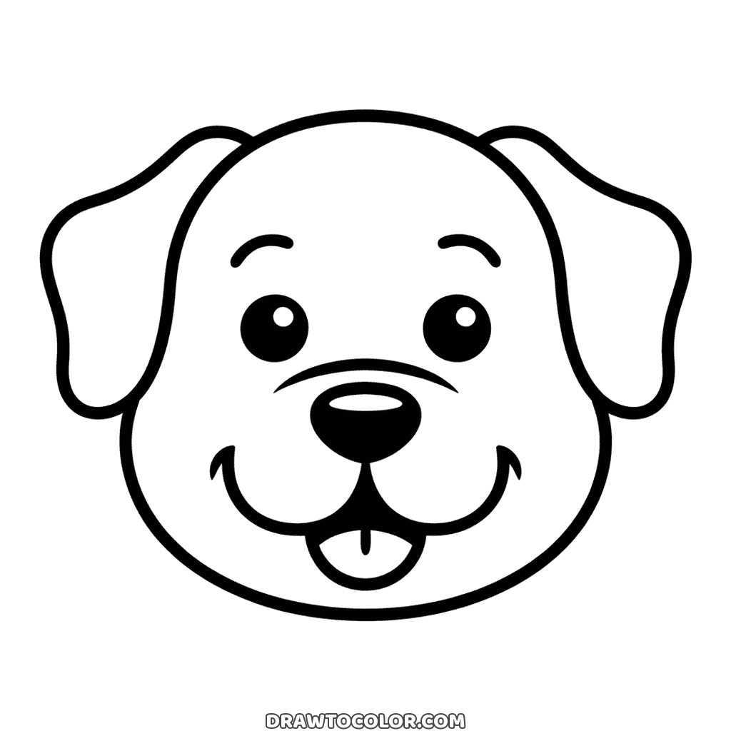 Cara de perro risueña con orejas caídas y lengua asomando, para colorear con ceras gruesas