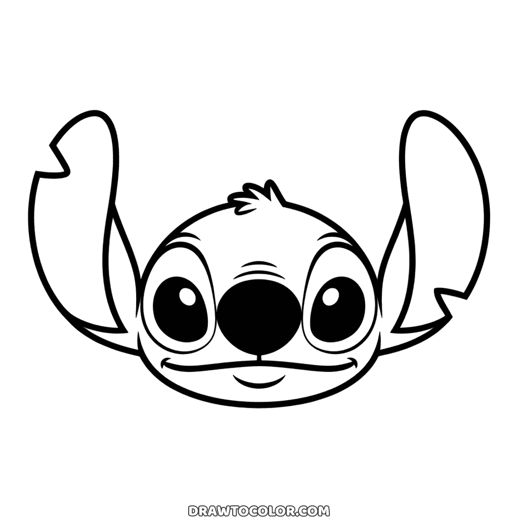 Einfaches Ausmalbild Stitch-Gesicht, nur der Kopf mit riesigen gekerbten Ohren und breiter Nase